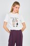 Women's Collar Contrast Printed T-Shirt - Ecru - 4