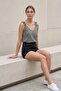 Women's Navy Blue Plaid Patterned Strappy Blouse V-Neck Summer Relaxed Fit Vacation Combination Stylish Top Blouse - 3