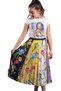 Girl's T-Shirt with Glasses Patterned Skirt Digital Printed Lined Ecru Color Skirt Set - 2