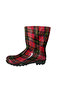 Women's Red-Black Patterned Short Garden Rain Boots Emek036-97 - 3