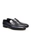 Dark Blue Color Laceless Genuine Leather Leather Sole Men's Shoes
