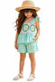 Girl's Ethnic Patterned Halter Neck Blouse with Buttoned Back and Water Green Shorts Two-Piece Set - 2