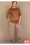 Cappuccino Large Size Striped Pocket Bottom Pajamas Crew Neck Short Sleeve Capri Pajamas Set 10743 - 4