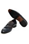 Dark Blue Brown Laceless Genuine Leather Men's Shoes - 3