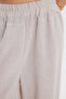 Women's Relax Fit Comfortable Cut Beige Trousers with Elastic Waist - 3