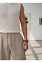 Men's Beige Linen Muslin Blend Wide Leg Trousers - 4