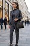 Women's Black Shoulder Bag - Handbag with Knitted Pattern and Anthracite Detail - 5