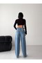Women's Wide Leg Jeans with Slit Detail and Stone Belt - 3