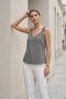 Women's Navy Blue Plaid Patterned Strappy Blouse V-Neck Summer Relaxed Fit Vacation Combination Stylish Top Blouse