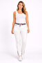 Women's Plus Size Bone, Ankle Length, Ribbed Detailed Waist, Front Decorative Pocket, Bengaline Fabric Trousers 65N39456 - 4