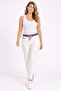Women's Plus Size Bone, Ankle Length, Ribbed Detailed Waist, Front Decorative Pocket, Bengaline Fabric Trousers 65N39456 - 6