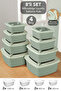 8-Piece Square Striped Microwave Lid Storage Container - Microwave Safe Organizer Food Container Green