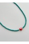 Turquoise Bead Necklace with Glass Red Heart Detail - 2