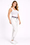 Women's Plus Size Bone, Ankle Length, Ribbed Detailed Waist, Front Decorative Pocket, Bengaline Fabric Trousers 65N39456 - 5