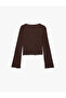 Slim Fit Long-Sleeved V-Neck Blouse with Textured Tie-Up Detail - 4