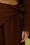 Women's Stone-Embellished Muslin Fabric Bat Sleeve Blouse with Tie-Up Pants Set Brown - 7