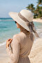 Women's Leopard Belted Wide Brim Straw Hat with Bow Detail Beach Hat - 5