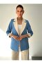 Contrast Color Garnished Blazer Jacket Palazzo Trousers Cream - Pastel Blue Women's Set - 3