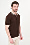 Plain Slim Fit Polo Collar Buttoned Short Sleeve Men's Knitwear T-Shirt Brown - 11248.26Y - 3