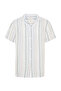 Men's Ecru Regular Fit Resort Collar Striped Short Sleeve Shirt - 4