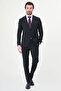 Pinstripe Slim Fit Wide Collar Premium Wool Men's Suit Navy Blue - 44320.26Y - 3