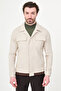 Straight Slim Fit Shirt with Collar and Hidden Button Men's Coat Beige - 39667.26Y