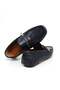 Dark Blue Color Laceless Genuine Leather Men's Shoes - 2