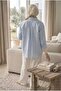 New Season Back Pleated Wide Cuff Linen Fabric Baby Blue - 2
