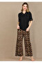 Black Color, Leopard Printed Pcs 12691 Cotton Viscose Women's Short Sleeve Pajama Set - 2