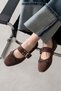 Faye Women's Belt Detail Suede Ballerinas Brown