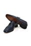 Dark Blue Color Laceless Genuine Leather Men's Shoes - 3