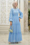 Chiffon Ruffle Dress - Blue - 2