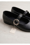 Black Color Stapled Matte Leather Buckle Classic Stylish Light Sole Daily Ballet Flats - 2