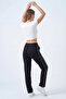 Women's Black Combed Cotton Ribbed Pocket Zipper Flat Leg Sweatpants - 5