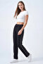 Women's Black Combed Cotton Ribbed Pocket Zipper Flat Leg Sweatpants - 4
