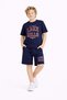 New Season Boys' Summer Motto Printed Navy Blue T-Shirt Shorts Set 6-14 Years - 2