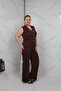 Brown Plus Size Women's Vest Suit Lycra Crepe Fabric - 4