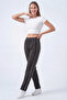 Women's Smoked Combed Cotton Ribbed Pocket Zipper Flat Leg Sweatpants - 2