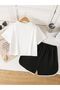Girl's Cherry with Love 8 Printed White T-Shirt-Black Piping Shorts Set - 2