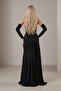 Front Beaded Stone Embellished Glittering Fukuro Strapless Evening Dress - with Detachable Sleeves and Train 1021 - 2