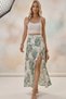 Women's Tropical Palm Print Deep Slit Maxi Skirt and Stretchy Strap Crop Top 2 Piece Set 3007 - 5