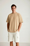 Men's Beige Oversize Crew Neck 100% Organic Cotton Plain Basic Summer T-Shirt - 3