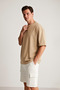 Men's Beige Oversize Crew Neck 100% Organic Cotton Plain Basic Summer T-Shirt - 5