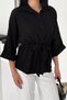 Women's Shirt – Loose Fit Blouse with Belt Detail - 4