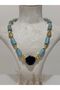 Blue Bone Necklace with Black Stone & Gold Detail - 3