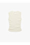 Slim Fit Embroidered Detail Sleeveless Crew Neck Draped Blouse - 5