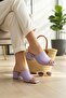 Women's Lilac Single Strap Blunt Toe Heeled Slippers