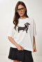 Printed Oversize Knitted T-Shirt Lzv0062 White