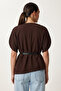 Belted Asymmetrical Woven Blouse Lzh0025 Brown - 4