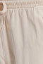 Women's Relax Fit Comfortable Cut 100% Cotton Elastic Waist with Laces Double Pockets Stone Trousers - 5
